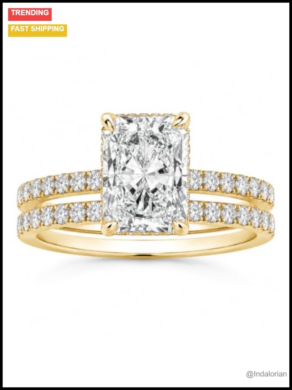 14K Gold Plated Radiant Cut 1.5ct Bridal Wedding Ring Set Two Piece